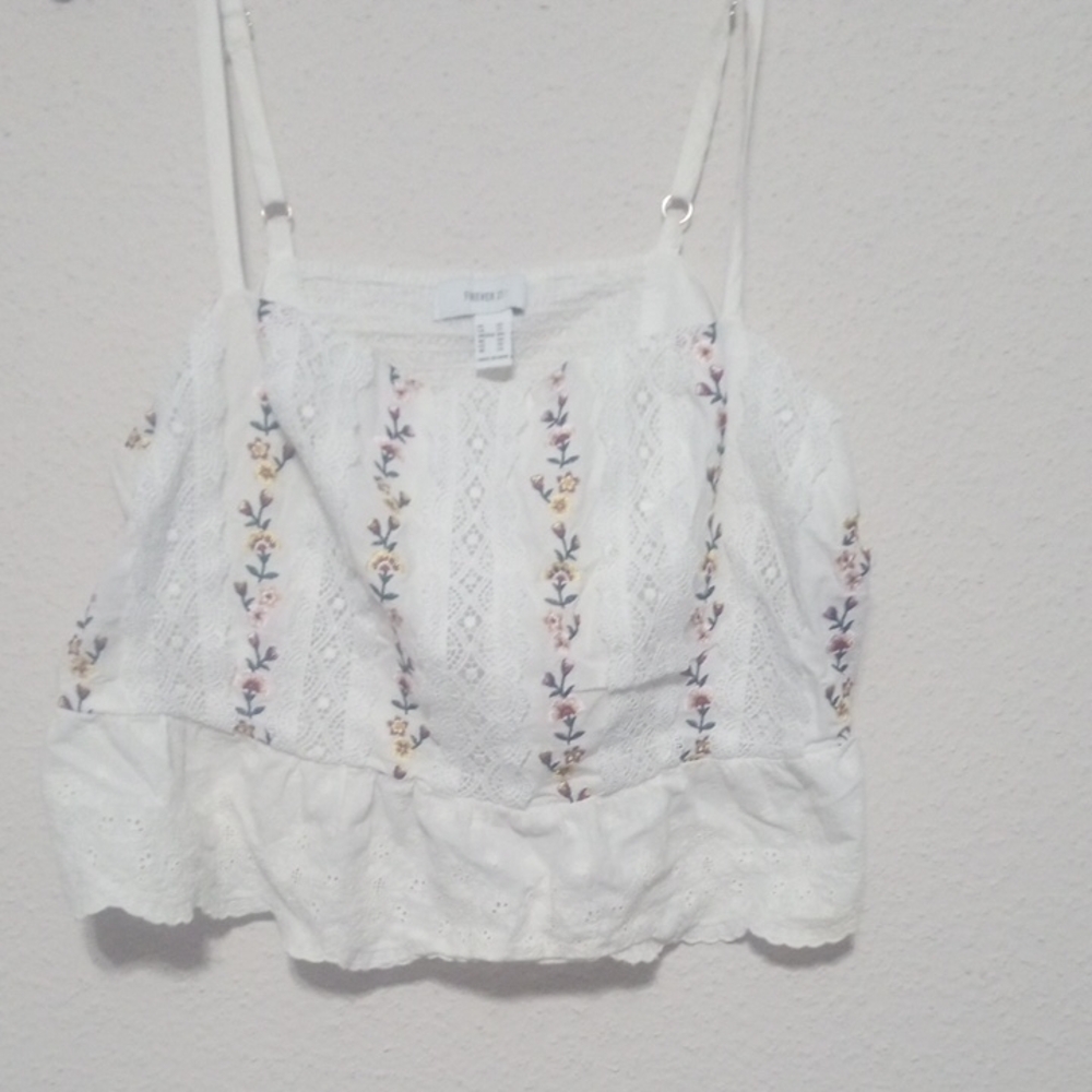 Forever 21 White Floral Lace Crop Top